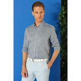 Efor Erkek Comfort Fit Düğmeli Yaka %100 Keten Apoletli Casual Lacivert Gömlek G 1564 - 3XL