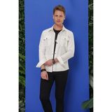 Efor Erkek Comfort Fit Kapaklı Cep Çıtçıtlı Esnek Pamuk Beyaz Gömlek Ceket G 1550