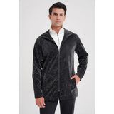 Efor Erkek Comfort Fit Kapüşonlu Fermuarlı Desenli Siyah Mont MT 179 - 2XL
