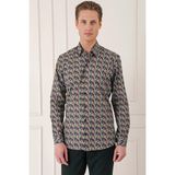 Efor Erkek Comfort Fit Klapalı Yaka Baskılı %100 Pamuklu Siyah Gömlek G 1576 - 2XL