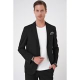 Efor Erkek Comfort Fit Mono Yaka Çift Yırtmaç Torba Cep Doku Desenli Siyah Blazer Ceket C 706 - 54