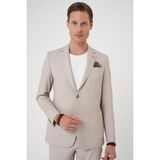 Efor Erkek Comfort Fit Mono Yaka Çift Yırtmaç Torba Cep Kendinden Desenli Casual Bej Ceket C 705 - 60