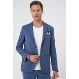 Efor Erkek Comfort Fit Mono Yaka Çift Yırtmaç Torba Cep Kendinden Desenli Casual İndigo Ceket C 706 - Indigo - 58