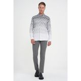 Efor Erkek Comfort Fit Pano Desen Düğme Yaka %100 Keten Gri Gömlek G 1594 - 4XL