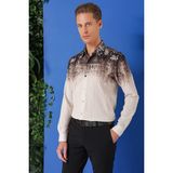 Efor Erkek Comfort Fit Pano Desen Kırışık Dokulu %100 Pamuk Açık Kahve Gömlek G 1570 - 3XL