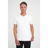 Efor Erkek Comfort Fit V Yaka Esnek Pamuk Düz Kısa Kol Beyaz Tişört Ts 907 - 4XL