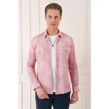 Efor Erkek Comfort Fit Yan Cep Batik Desenli %100 Pamuk Çıtçıtlı Pudra Gömlek Ceket G 1568 - 2XL