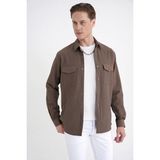 Efor Erkek Comfort Fit Yan Cepli Esnek İnce Çizgili Camel Gömlek Ceket G 1608