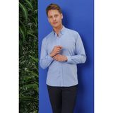 Efor Erkek Slim Fit %100 Pamuk Doku Desenli Mavi Gömlek GK 678