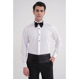 Efor Erkek Slim Fit % 100 Pamuk Duble Manşet Ata Yaka Beyaz Smokin Gömlek GK 750 - 4XL