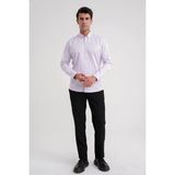 Efor Erkek Slim Fit %100 Pamuk Düğme Yakalı Lila Gömlek GK 711