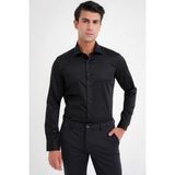 Efor Erkek Slim Fit %100 Pamuk Non Iron Kumaş Kolay Ütülenebilir Siyah Gömlek Gk 734 - XL
