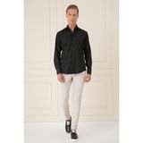 Efor Erkek Slim Fit %100 Pamuklu Non Iron Kolay Ütülenebilir Kumaş Klasik Siyah Gömlek Gk 735 - 2XL