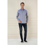 Efor Erkek Slim Fit %100 Pamuklu Uzun Kollu Dokulu Klasik İndigo Gömlek Gk 749 - XL - Indigo