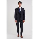 Efor Erkek Slim Fit %97 Yün İtalyan Cerruti Kumaş Sivri Yaka Lacivert Yelekli Takım Elbise TK 926 - 6 Drop - 60