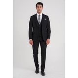 Efor Erkek Slim Fit %97 Yün İtalyan Cerruti Kumaş Sivri Yaka Siyah Yelekli Takım Elbise TK 926 - 6 Drop - 52