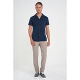 Efor Erkek Slim Fit Apaş Yaka Modal Karışımlı Kısa Kollu Lacivert Gömlek G 1590