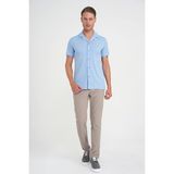 Efor Erkek Slim Fit Apaş Yaka Modal Karışımlı Kısa Kollu Mavi Gömlek G 1590 - 4XL