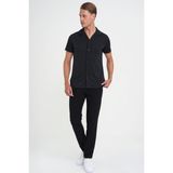Efor Erkek Slim Fit Apaş Yaka Modal Karışımlı Kısa Kollu Siyah Gömlek G 1590 - XL