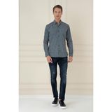 Efor Erkek Slim Fit Baskılı %100 Pamuklu Spor Lacivert Gömlek G 1587