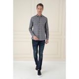 Efor Erkek Slim Fit Baskılı %100 Pamuklu Spor Mavi Gömlek G 1586 - XL