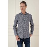 Efor Erkek Slim Fit Baskılı %100 Pamuklu Spor Mavi Gömlek G 1586