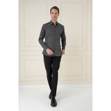Efor Erkek Slim Fit Baskılı %100 Pamuklu Spor Siyah Gömlek G 1587