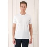 Efor Erkek Slim Fit Bisiklet Yaka Doku Desenli Pamuklu Ekru Kırık Beyaz Tişört Ts 881 - 4XL