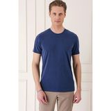 Efor Erkek Slim Fit Bisiklet Yaka Doku Desenli Pamuklu Lacivert Tişört Ts 881 - 4XL