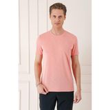 Efor Erkek Slim Fit Bisiklet Yaka Doku Desenli Pamuklu Mercan Tişört Ts 881 - 4XL
