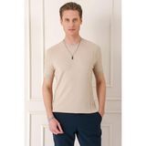 Efor Erkek Slim Fit Bisiklet Yaka Kısa Kol Bej Triko Kazak Tr 869 - XL