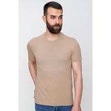 Efor Erkek Slim Fit Bisiklet Yaka Pamuklu Bej T-shirt Ts 823 - 2XL