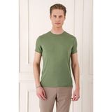 Efor Erkek Slim Fit Bisiklet Yaka Pamuklu Haki Yeşil T-shirt Ts 823 - 2XL