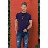 Efor Erkek Slim Fit Bisiklet Yaka Pamuklu Lacivert T-Shirt TS 846