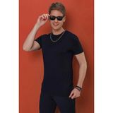 Efor Erkek Slim Fit Bisiklet Yaka Pamuklu Lacivert T-Shirt TS 847 - 4XL