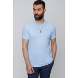 Efor Erkek Slim Fit Bisiklet Yaka Pamuklu Mavi T-shirt Ts 823 - 4XL