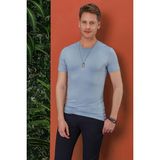 Efor Erkek Slim Fit Bisiklet Yaka Pamuklu Mavi T-Shirt TS 847 - 2XL
