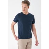 Efor Erkek Slim Fit Bisiklet Yaka Sıva Dokuma Pamuklu Lacivert Tişört Ts 882 - XL