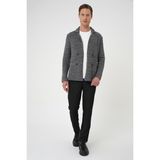 Efor Erkek Slim Fit Ceket Yaka Torba Cep Kruvaze Koyu Gri Yünlü Örme Triko Ceket 01 - 2XL