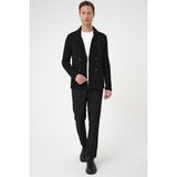 Efor Erkek Slim Fit Ceket Yaka Torba Cep Kruvaze Siyah Yünlü Örme Triko Ceket 01 - XL