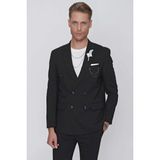 Efor Erkek Slim Fit Çift Yırtmaç Çizgili Esnek Siyah Kruvaze Ceket C 622 - 52