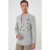 Efor Erkek Slim Fit Çift Yırtmaç Çizgili Kruvaze Casual Gri Ceket C 704 - 50
