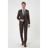 Efor Erkek Slim Fit Çift Yırtmaç Keten Yelekli Klasik Kahverengi Takım Elbise Tk 914 - 48 - 6 Drop