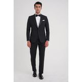 Efor Erkek Slim Fit Çıkarılabilir Kırlangıç Saten Yaka Siyah Damatlık Smokin Takım Black 081 - 46 - 4 Drop