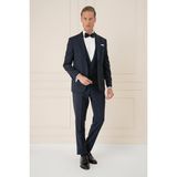 Efor Erkek Slim Fit Çıkarılabilir Saten Yaka Cerutti Kumaş Yelekli Lacivert Damatlık Smokin Takım Black 078 - 56 - 6 Drop