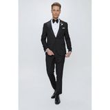 Efor Erkek Slim Fit Çıkarılabilir Saten Yaka Siyah Damatlık Smokin Takım Black 062 - 48 - 6 Drop