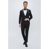 Efor Erkek Slim Fit Çıkarılabilir Saten Yaka Siyah Damatlık Smokin Takım Black 067 - 46 - 6 Drop