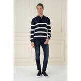 Efor Erkek Slim Fit Çizgili Fermuarlı Polo Yaka Lacivert Triko Kazak Kazak TR 877