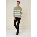 Efor Erkek Slim Fit Çizgili Fermuarlı Polo Yaka Yeşil Triko Kazak Kazak TR 877