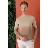 Efor Erkek Slim Fit Degrade Desen Bisiklet Yaka Bej Triko Kazak Tr 866 - 3XL